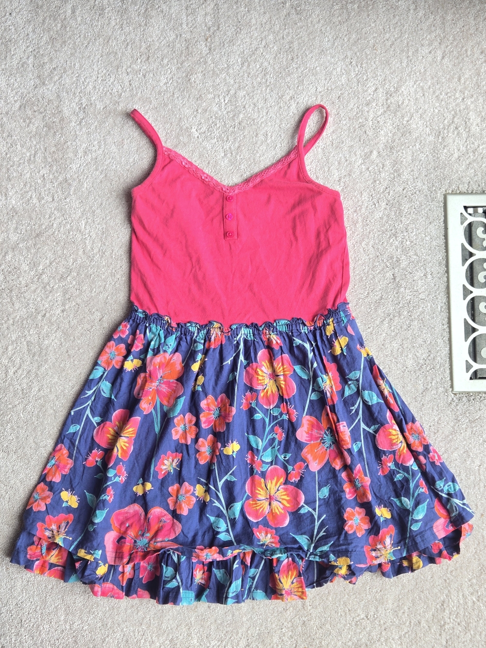 Girls' Hot Pink & Floral Blue Sundress